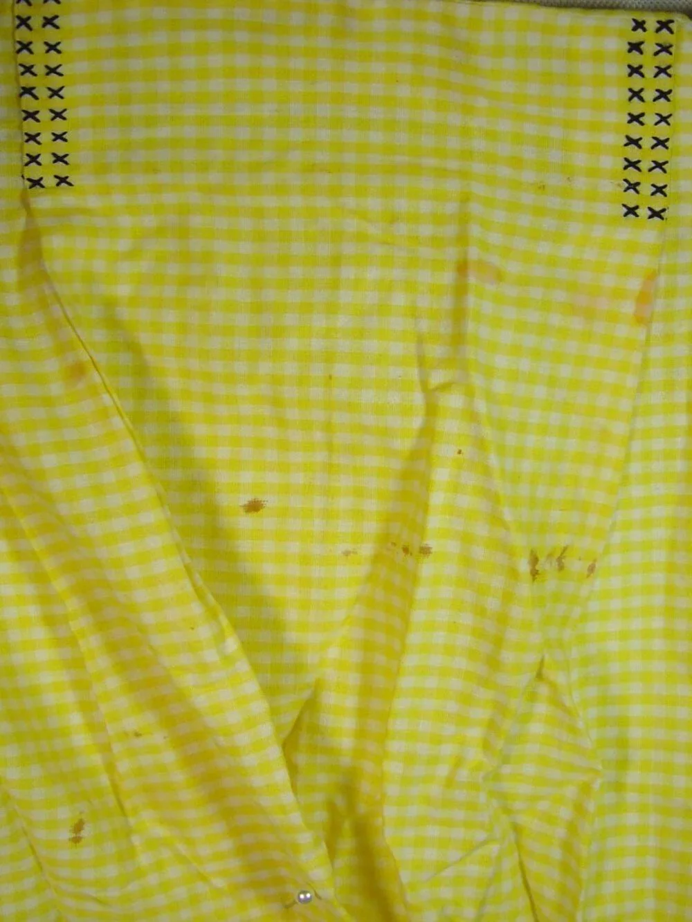 2 vintage embroidered gingham half aprons- 